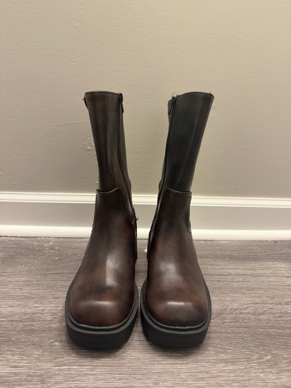 Women’s Brown Leather Zip Mid-Calf Boots